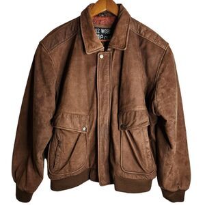 Vintage 90's U2 Wear Me Out Bomber Jacket Mens Size 44 Brown Leather Aviator